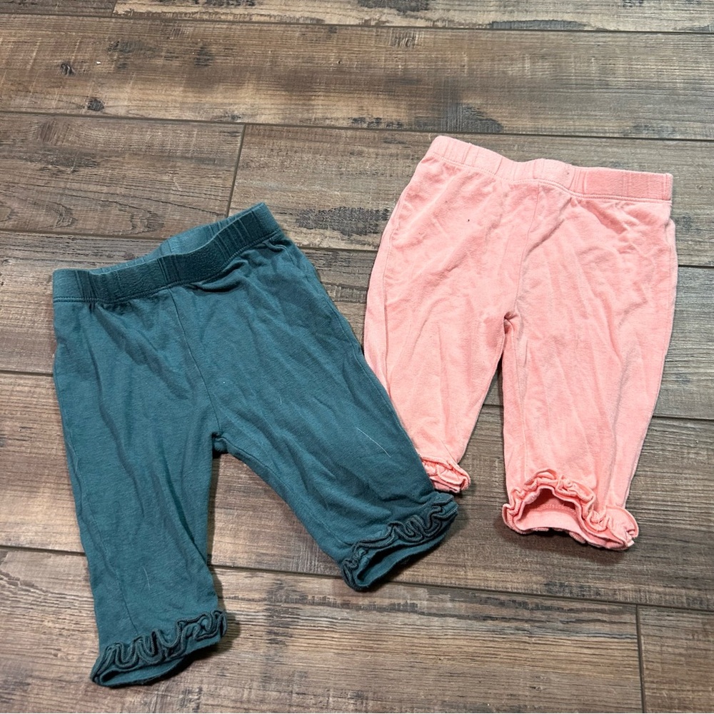 Silkberry Baby Bamboo Leggings pants Lot‎ Of 2 Green Pink Soft